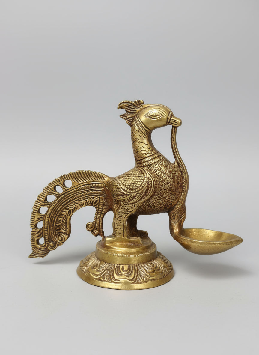 brass set of 2 peacock diya for home temple/ home décor/ gift item